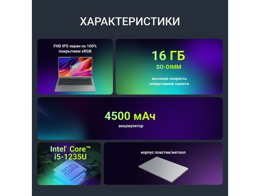 Ноутбук Digma Ascend/DN15P5-ADXW07/Core i5-1235U/16Gb/512Gb/15.6 FHD IPS/Win11 серый